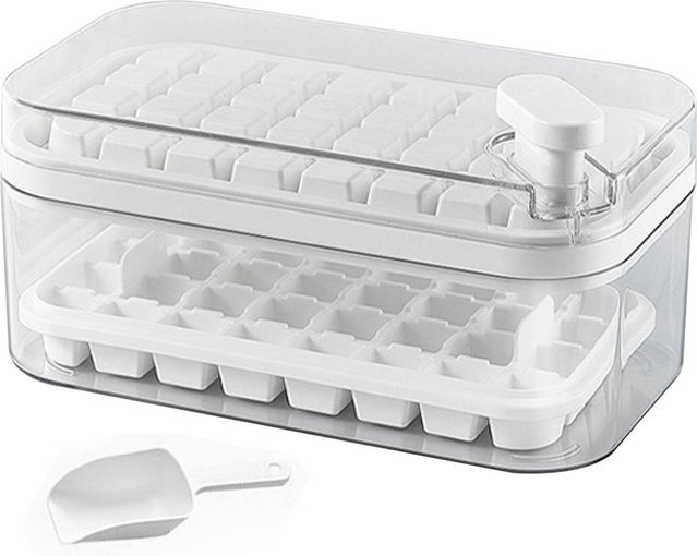 TOMTOP JMS Eiswürfelbehälter mit Doppelschicht für 64 Eiswürfel, Eiswürfelbereiter und Aufbewahrungsbox in Weiß - Bild 1