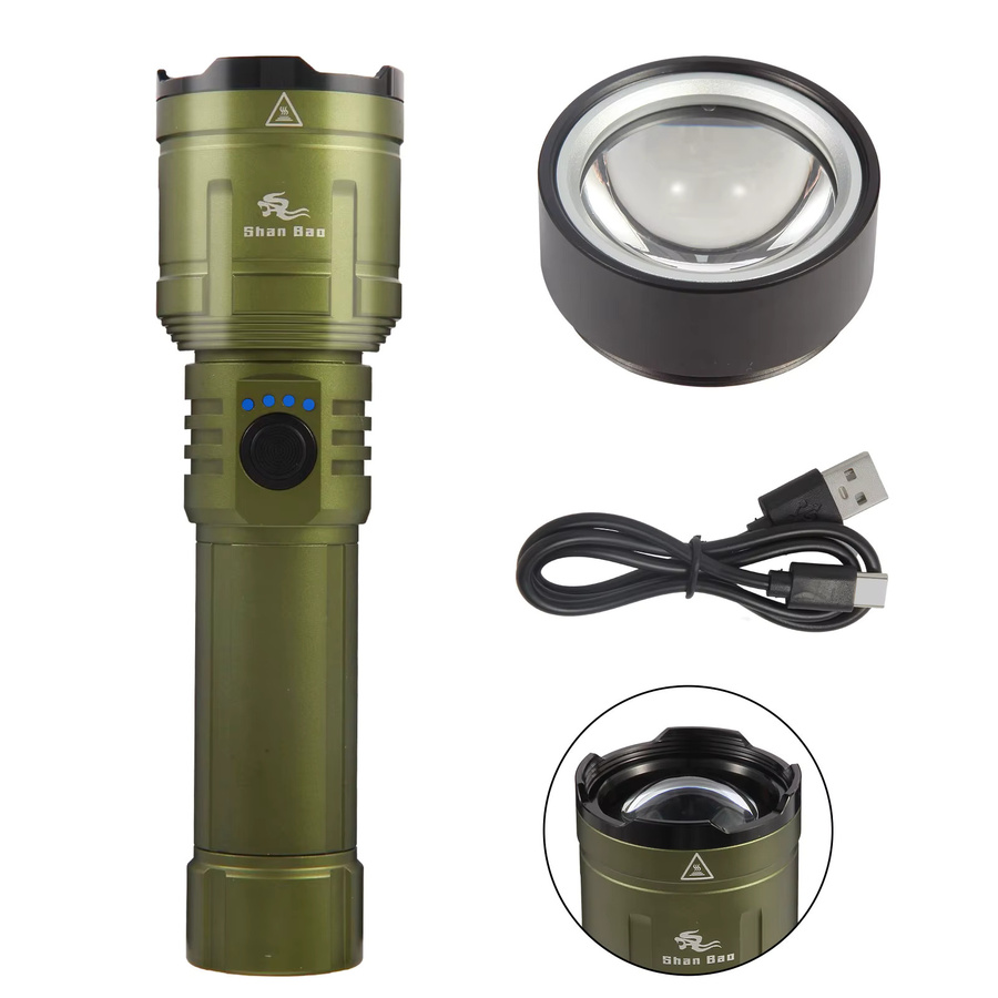 Shan bao Grüne Outdoor Taschenlampe mit 3000 Lumen, 5000 mAh Akku, Zoom-Funktion und Wasserdichtigkeit - Bild 6