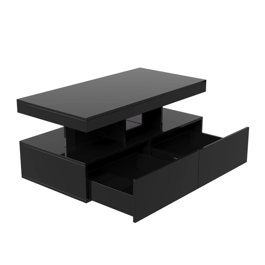 PXloue Couchtisch mit LED und Schubladen in Schwarz, modern und glänzend, B/T/H: 104 x 53 x 46 cm - Bild 2