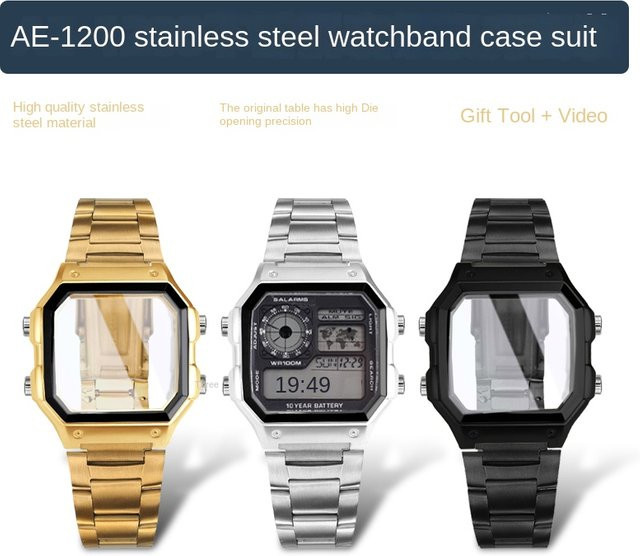 Casio Mod Kit AE1200, Edelstahlarmband, Silber, Schwarz, Gold, Unisex - Bild 1