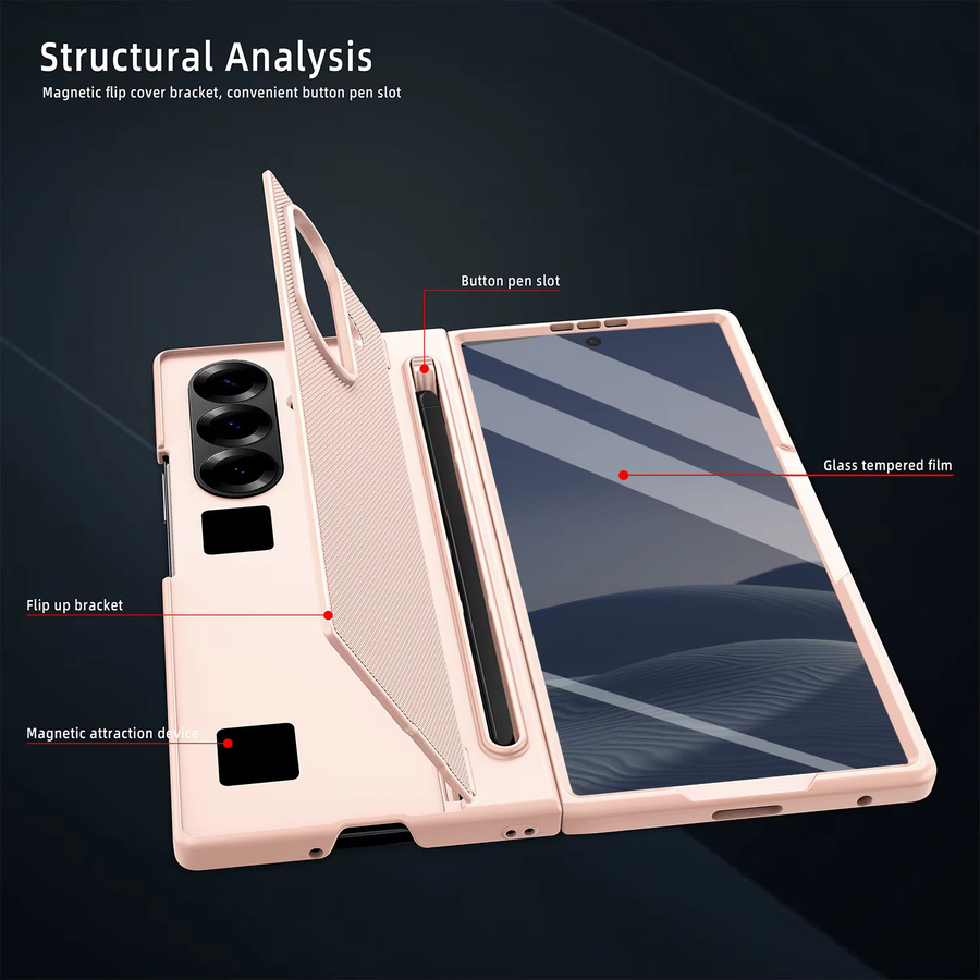 Samsung Handyhülle für Z Fold 7 und Z Fold 6 mit integriertem Stylus, Ständer und Displayschutz in Gold oder Pink - Bild 1