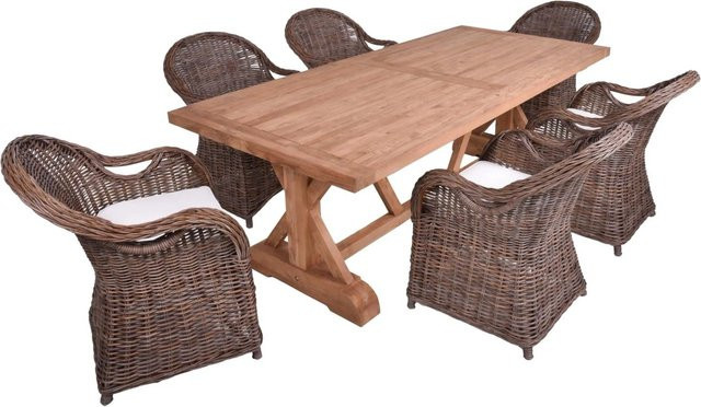 DELUKE Garten-Sitzgruppe NOAH 7-teiliges Gartenmöbel-Set aus Teakholz in Dunkelbraun mit Esstisch und Stühlen - Bild 1
