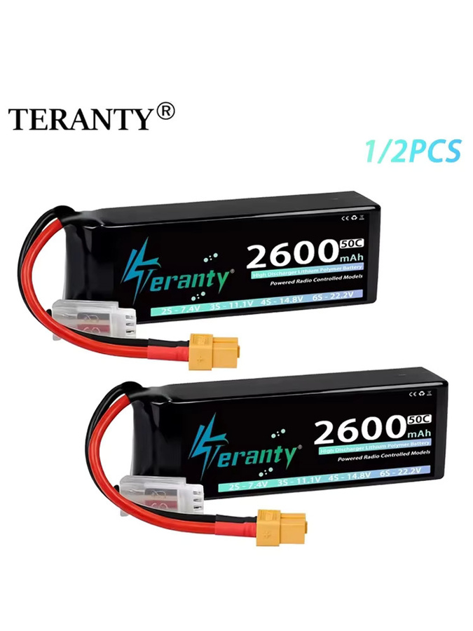 TERANTY LiPo-Akku 2S 7,4V 2600mAh 50C/100C mit T X60 Stecker für RC Modelle, Drohnen und Flugzeuge, Schwarz - Bild 7