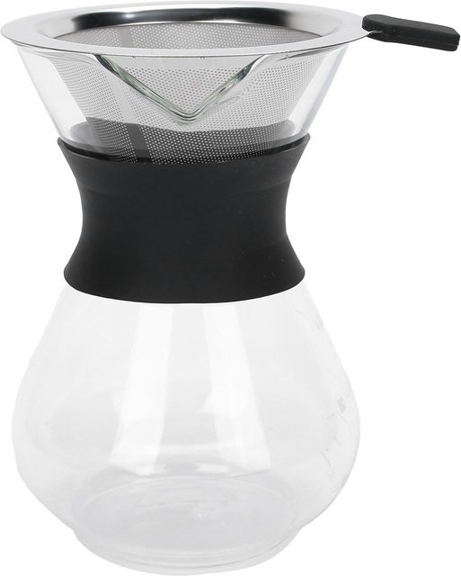Fishine Glaskaffeekanne mit Edelstahlfilter und Silikonring für manuelle Drip-Kaffeezubereitung, Schwarz, 400 ml - Bild 1