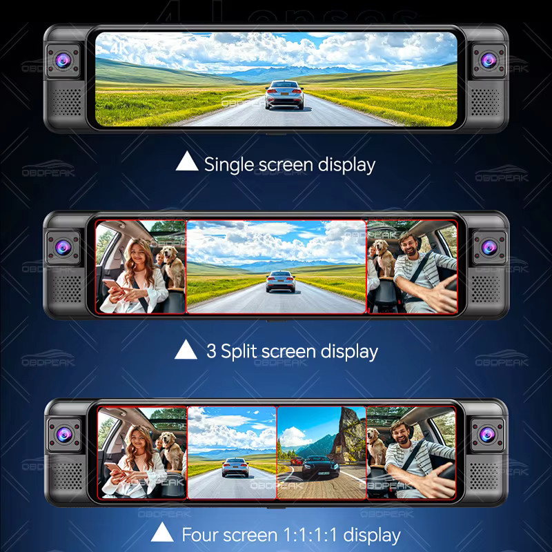 OBDPEAK 4CH 11 Zoll Rückspiegel Dash Cam mit 4K Auflösung, ADAS, BSD und WiFi in Schwarz - Bild 4