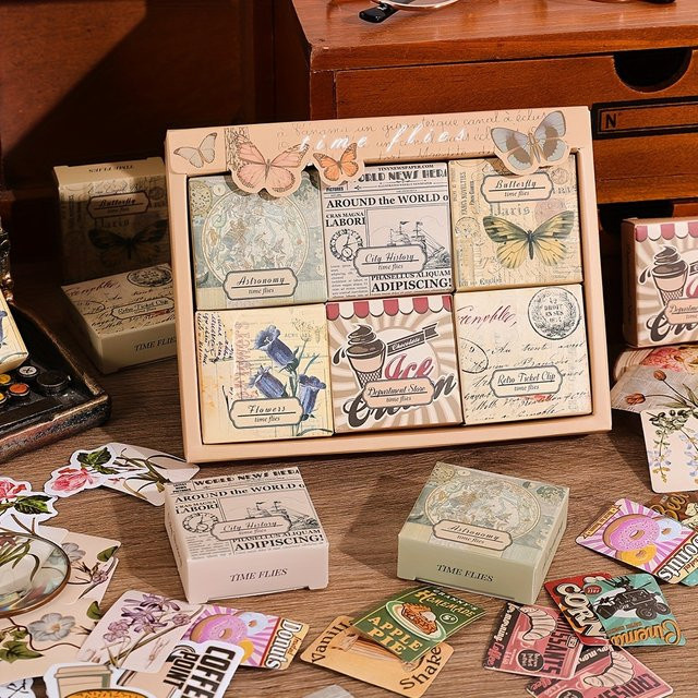 300 Blatt Vintage Schmetterling und Blumen Washi Aufkleber Set für Scrapbooking und DIY Collagen in 6 verschiedenen Stilen, Multicolour - Bild 1