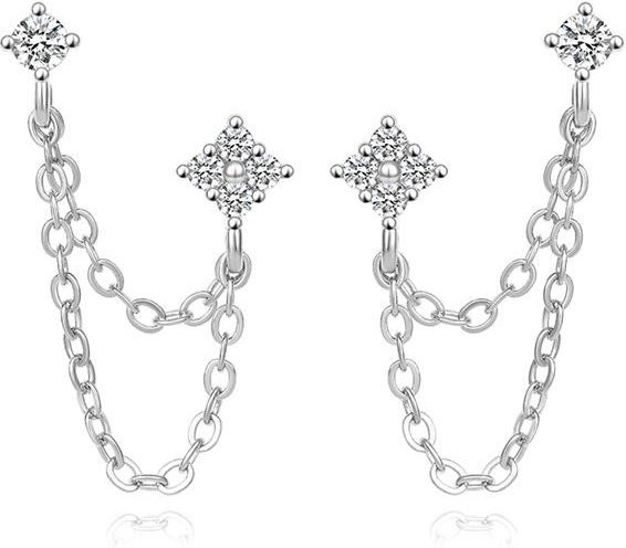 Huitan Mode Doppel-Piercing Quastenohrringe, Kupfer, Zirkonia, Weiß, Damen - Bild 1