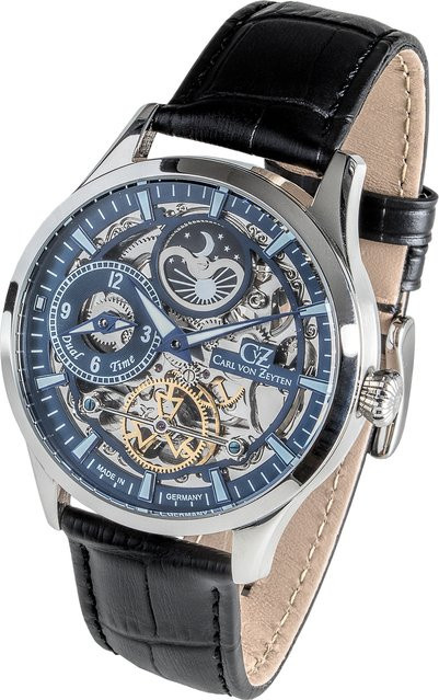 Carl von Zeyten Herrenuhr Automatik, Edelstahl, Blau, Leder, 44 mm - Bild 1