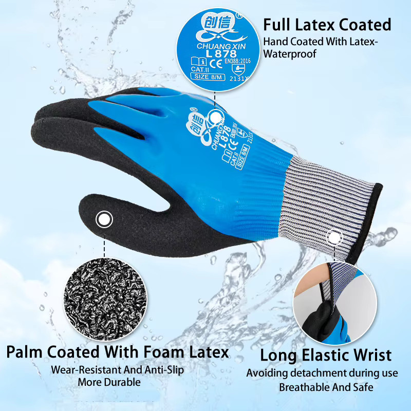 ELESESAFE Super Grip Arbeitshandschuhe mit Latexbeschichtung in Lila, Größe S, rutschfest und wasserdicht - Bild 2
