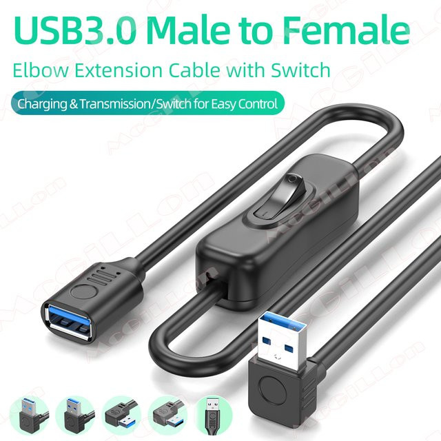 MCGILLON USB 3.0 Verlängerungskabel mit Ein- und Ausschalter in Schwarz (Stecker auf Buchse) - Bild 1