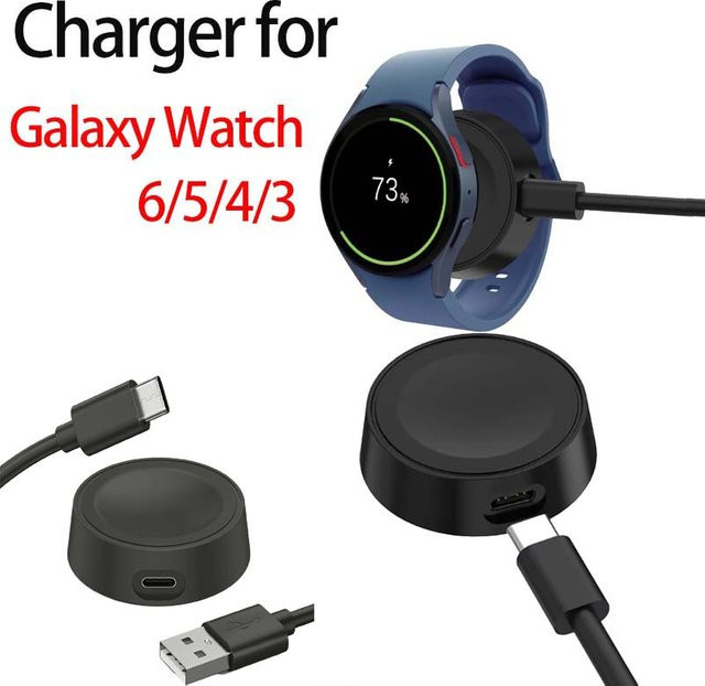 Samsung Magnetisches kabelloses Ladegerät für Galaxy Watch 7, 6, 5, 4, 3 mit USB-C Anschluss in Schwarz - Bild 1
