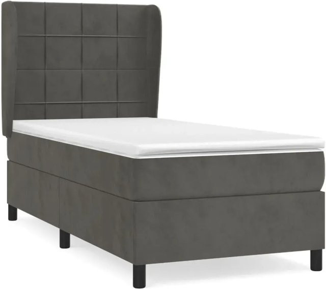 vidaXL Boxspringbett mit Matratze in Dunkelgrau, Hybridbett mit Taschenfederkern und Samtbezug, B/T/H: 80 x 200 cm - Bild 1