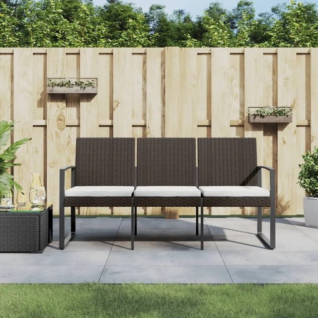 vidaXL Gartenbank 3-Sitzer in Braun mit Kissen aus Rattan-Optik und Armlehnen, B/T/H: 152,5 x 77,5 x 77,5 cm - Bild 1