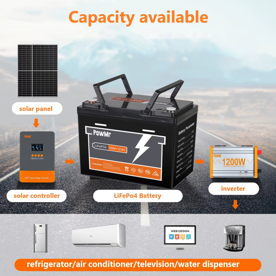 PowMr LiFePO4 Batteriepack 50Ah 640Wh 12V 4S mit BMS 50A in Schwarz - Bild 2