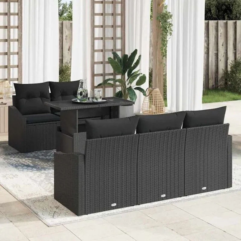 6-teiliges modernes Garten Sofa Set von vidaxl in Schwarz aus Polyrattan und Polyester als Loungemöbel - Bild 1