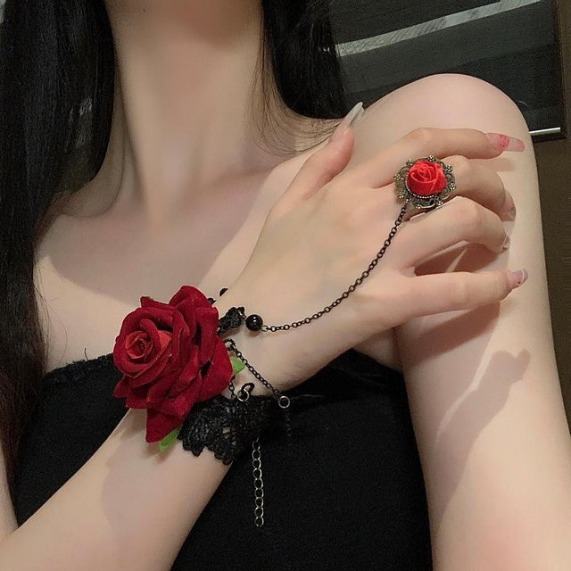 Blumenspitzenring, Polyester, Schwarz, Damen - Bild 1
