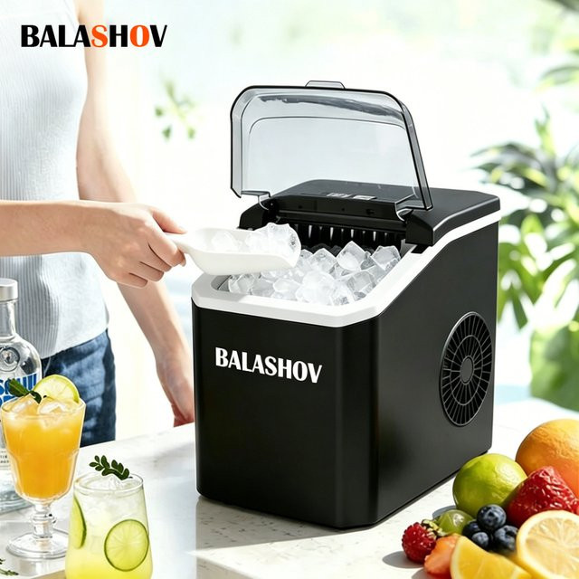 BALASHOV Tragbare Automatische Mini-Eiswürfelmaschine in Schwarz, Elektrische Eismaschine für Zuhause, Küche und Büro mit schneller 6-Minuten-Eiswürfelbereitung - Bild 1
