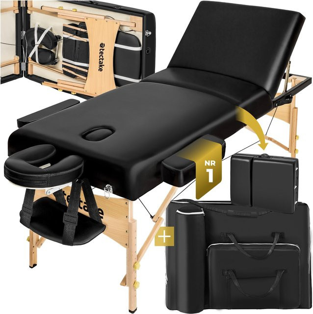 tectake 3 Zonen Massageliege mit Holzgestell in Schwarz, Breite: 70 cm, B/T/H: 218 x 102 x 90 cm - Bild 1