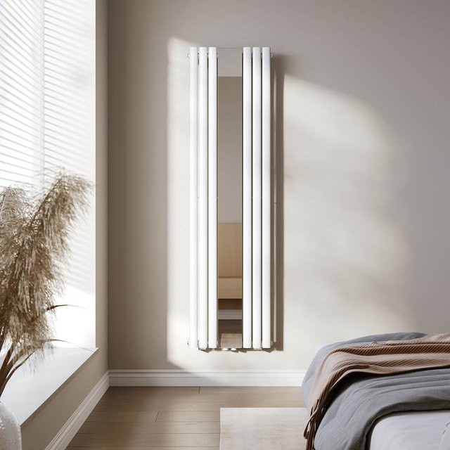 SONNI Röhrenheizkörper Spiegel Design Wandheizkörper mit Mittelanschluss, Farbe: Weiß, H x B: 180 x 50 cm - Bild 1