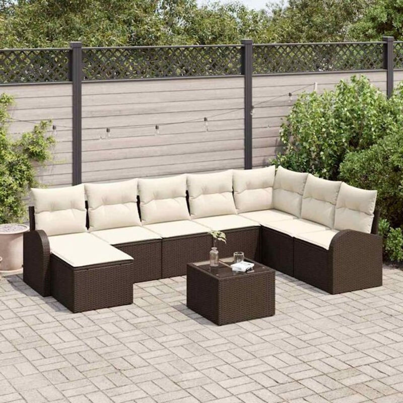 Vidaxl Garten-Sofa-Set aus Polyrattan in Braun mit 9-teiligem Kissen-Set für moderne Loungemöbel - Bild 1