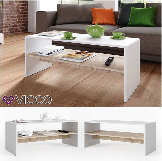 VICCO Couchtisch in Weiß und Sonoma Eiche, rechteckiger Kaffeetisch für dein Wohnzimmer - Bild 1