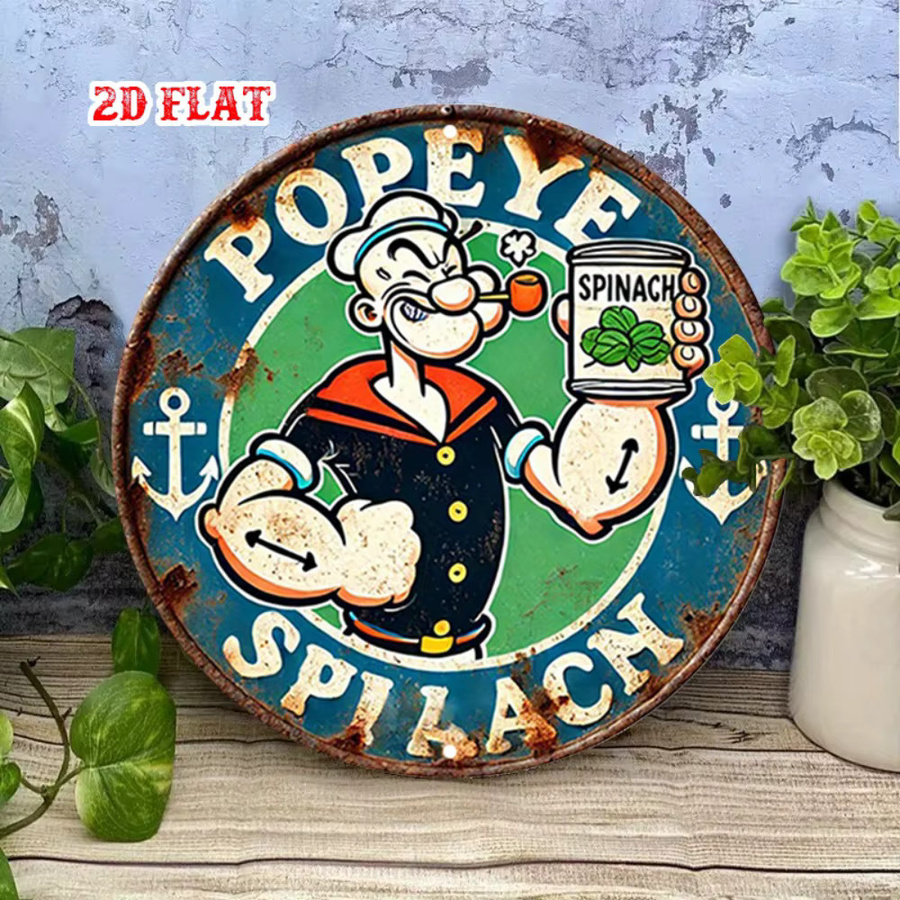 BobaFish Rundes Metallschild Spinat Retro Wandkunst Durchmesser: 20,3 cm - Bild 3