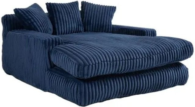 PXloue Stoffsofa aus Cord in Blau mit 3 Kissen, B/T/H: 125 x 155 x 63 cm - Bild 1