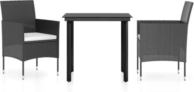 vidaXL 3-teilige Garten-Essgruppe aus Rattan und Metall mit Kissen in Schwarz - Bild 1