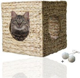 Rohrschneider eckige Katzenhöhle für Wandmontage mit Kletterwandelement und Spielballset in Beige und Braun - Bild 1