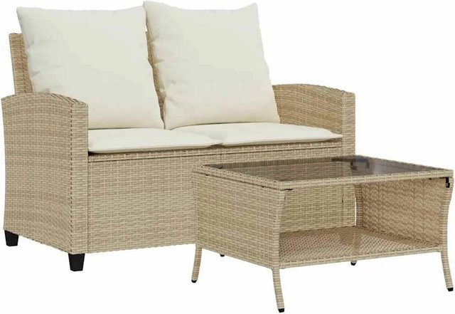 vidaXL Gartensofa 2-Sitzer mit Tisch und Kissen aus Polyrattan in Beige und Weiß - Bild 1