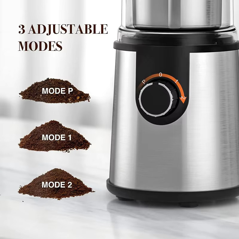 Enerburg Elektrische Mini Kaffeemühle aus Edelstahl in Silber, professioneller tragbarer Mahler für Kaffeebohnen und Sojabohnen - Bild 4