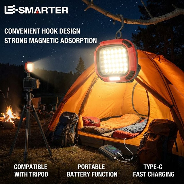 ESMARTER Tragbare Magnetische COB-LED-Flutlichtlampe, Wiederaufladbare Multifunktionale Arbeitsleuchte für Outdoor, Camping und Notfälle - Bild 1