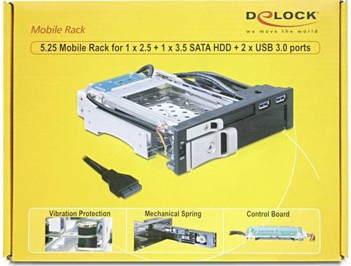 Delock 5.25 Wechselrahmen für 1x 2.5 und 1x 3.5 SATA HDD mit 2x USB 3.0 Ports, Schwarz (47209) - Bild 2