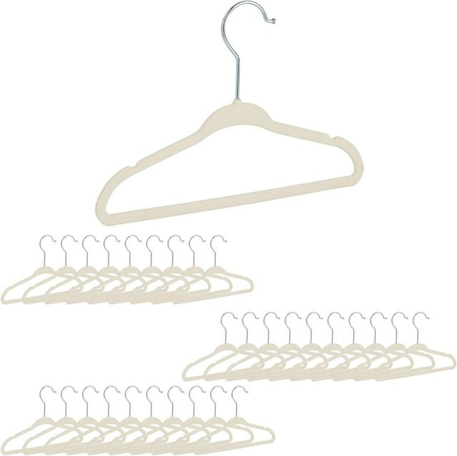 Relaxdays Kinderkleiderbügel aus Metall mit Samtbezug in Weiß, rutschfest mit Kerben und drehbarem Haken, 30er Pack, B: 18 cm, H: 28 cm, T: 0,5 cm - Bild 1