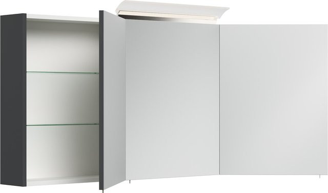 Posseik Spiegelschrank mit LED-Beleuchtung und Glasböden in Grafit, Breite: 140 cm - Bild 1