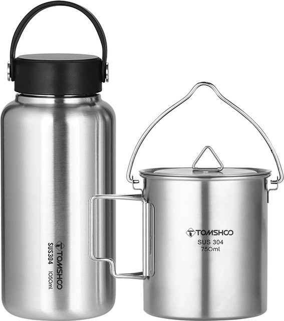 Tomshoo Edelstahl Wasserflasche auslaufsicher für Sport und Camping, Silber, 1,05 l - Bild 1