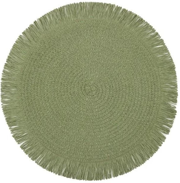 Handgewebte runde Tischsets aus Papier mit Fransen, rutschfest und isolierend, Farbe: Grün, Durchmesser: 38 cm - Bild 1