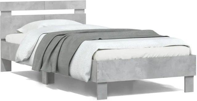 vidaXL Bettgestell mit Kopfteil in Betongrau mit LED-Leuchten und USB-Ladeport, B/T/H: 100 x 200 x 104 cm - Bild 1