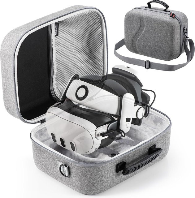 Hartschalen-Tragetasche für Meta Quest 3 und BOBOVR S3 Pro mit Akku-Kopfband, Grau - Bild 1