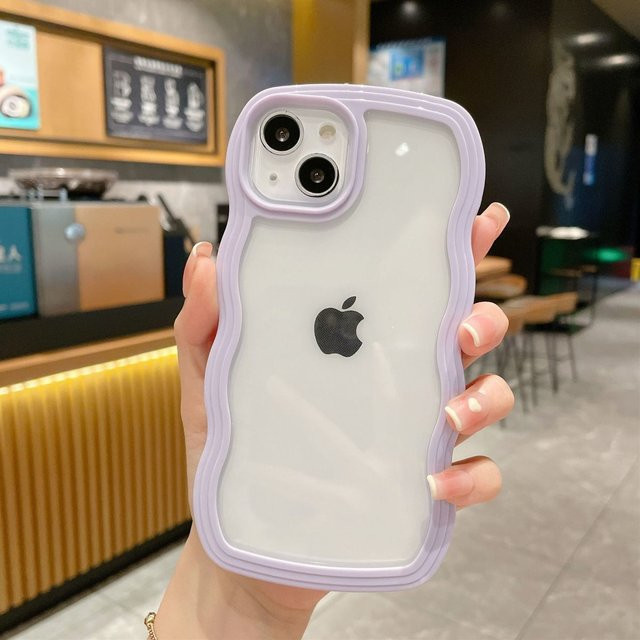 LPLEA Stoßfeste Silikon Handyhülle mit gewellter Rückseite für iPhone 15 14 13 Pro Max Plus, Transparent Purple - Bild 1