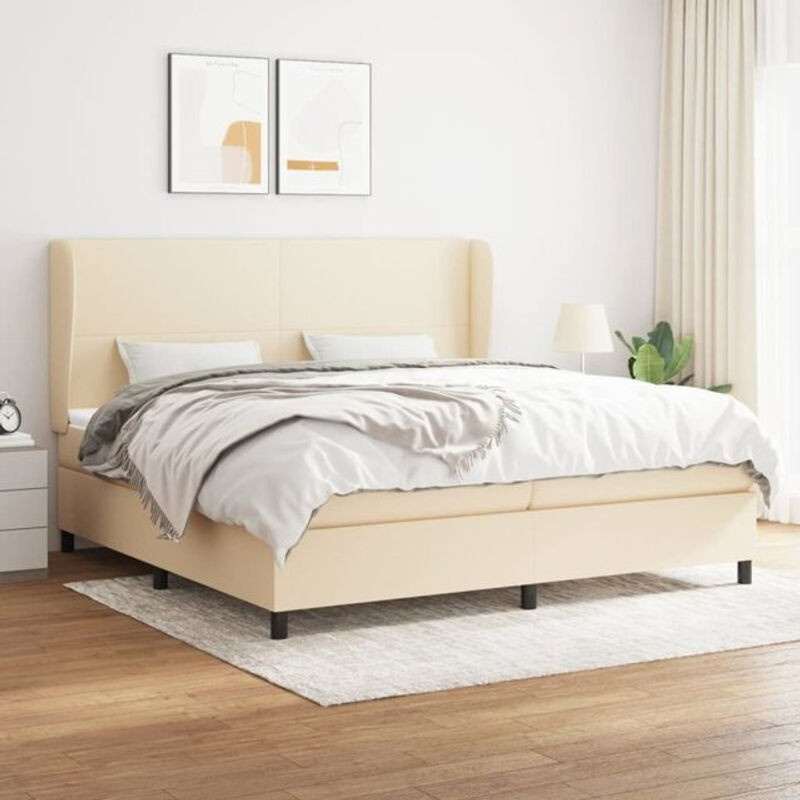 Vidaxl Boxspringbett mit Matratze aus Stoff in Beige und Weiß, B/T: 200 x 200 cm - Bild 1