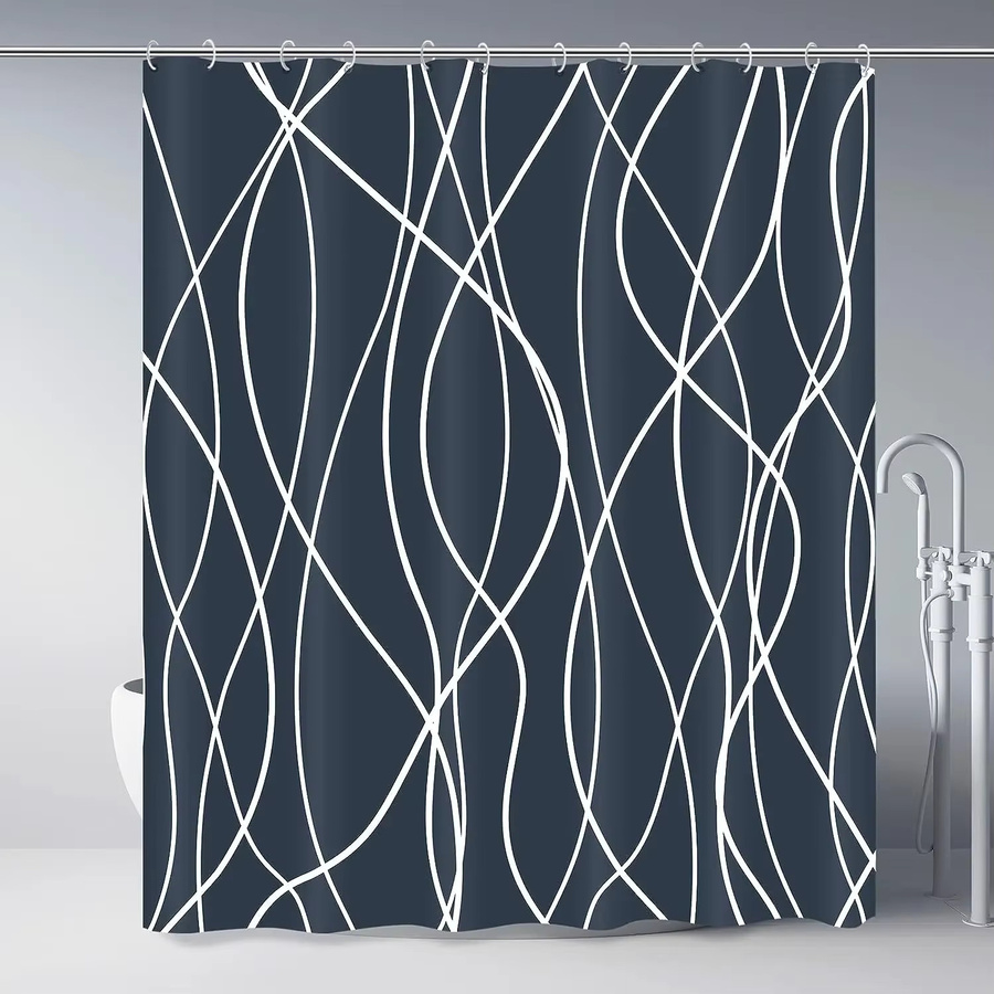 Potdemiel Duschvorhang aus Wellstoff mit schwarz-weiß gestreiftem Design, B/H: 180 x 90 cm - Bild 1