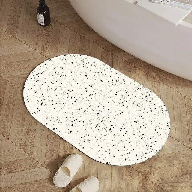 VIKAMA Badezimmer-Bodenmatte oval, rutschfest und saugfähig, minimalistisches Design mit Punktmuster - Bild 1