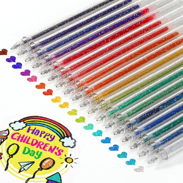 Buchdoo Glitzer-Gelstift-Set mit 18 Tintennachfüllungen in Multicolour und Rosa für Kinder und Erwachsene zum Ausmalen und Journaling - Bild 1
