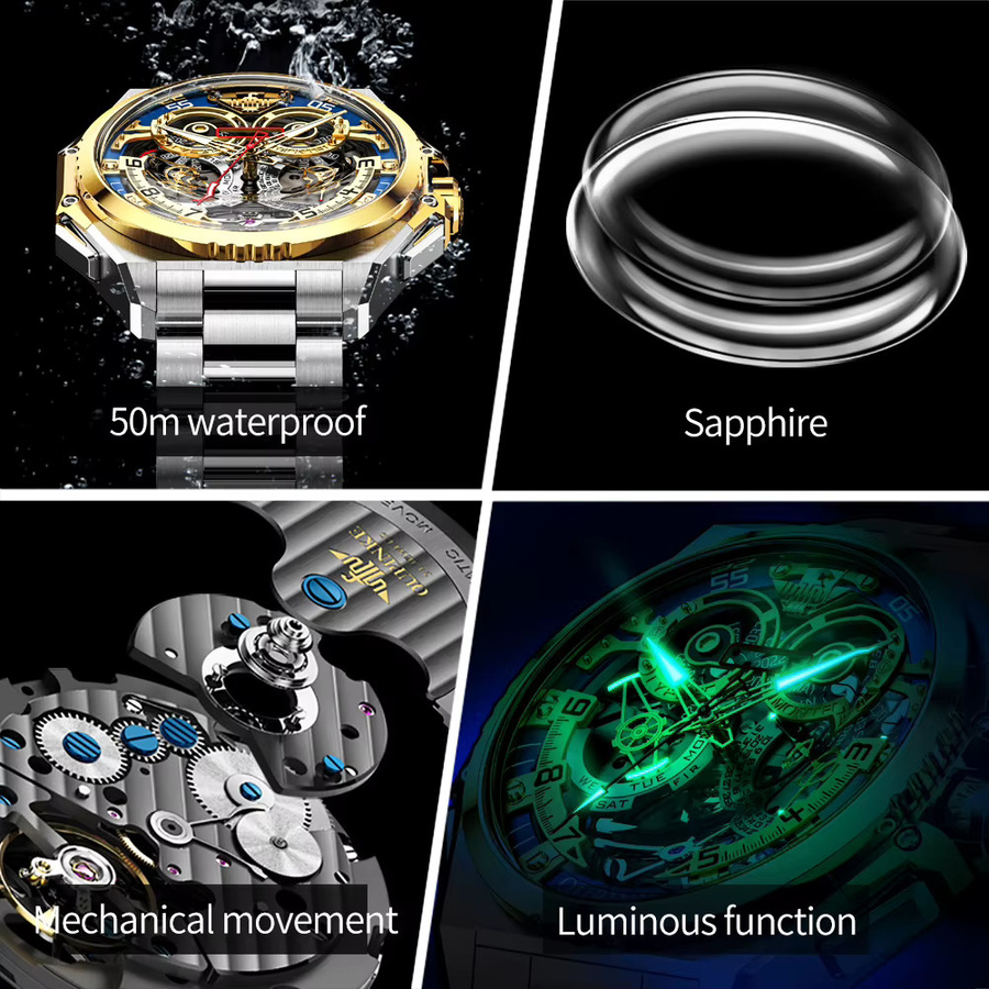 OUPINKE Armbanduhr Skelett, Automatik, Edelstahl, Herren - Bild 5