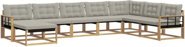 vidaXL Outdoor-Sofagarnitur 8-teilig in U-Form aus Akazienholz mit Polstern in Weiß und Hellgrau - Bild 1