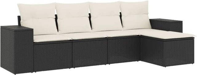 vidaXL 5-tlg. Garten-Sofagarnitur aus Poly-Rattan in Schwarz mit Kissen und Stauraum - Bild 1
