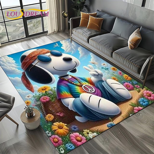 YglEleven Snoopy Hund Cartoon Teppich, Mehrfarbig, B/T: 120 x 80 cm - Bild 1