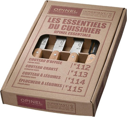 Opinel Messer-Set Les Essentiels mit 4 Messern und Buchenholzgriffen in Braun