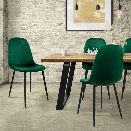 ML-Design Esszimmerstuhl 4er Set in Dunkelgrün mit Microfaser-Samtbezug und Rautenmuster - Bild 1